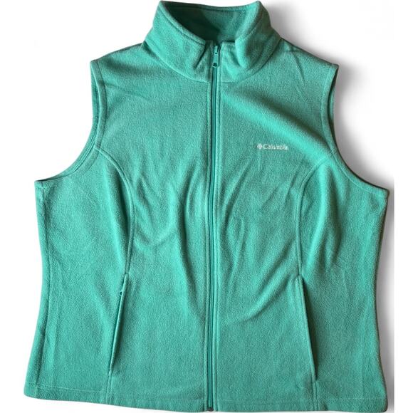 Columbia Green Fleece Full Zip Vest Pockets Outdoor Women’s Plus Size 2X Active - Picture 1 of 9